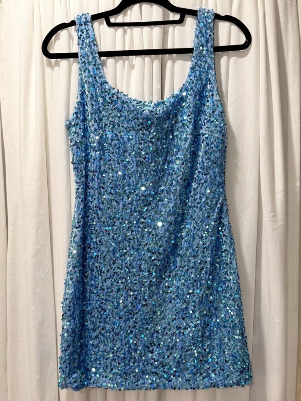 NWT Showpo Donna Blue Sequin Square Neck Mini Dress AU 12 US 8